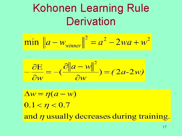 Kohonen Learning Rule Derivation 17 