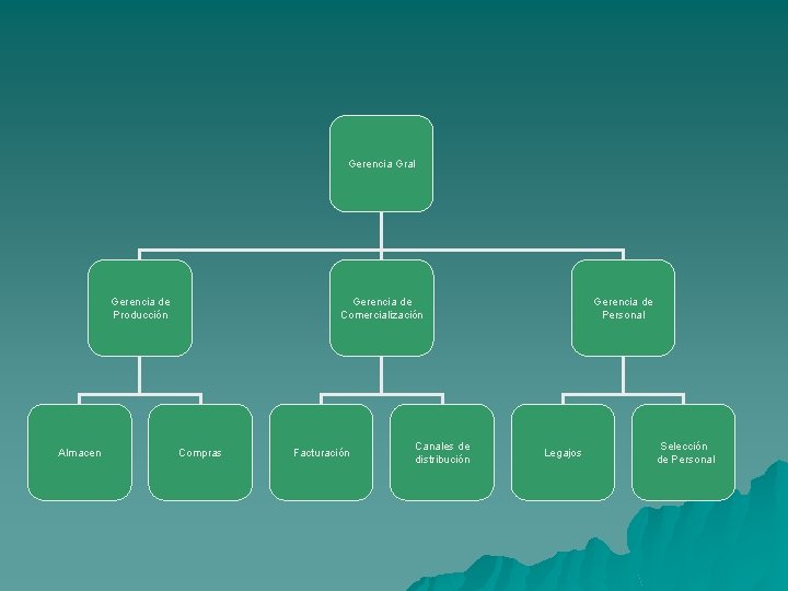 Gerencia Gral Gerencia de Producción Almacen Gerencia de Comercialización Compras Facturación Canales de distribución