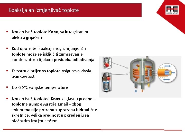 Koaksijalan izmjenjivač toplote § Izmjenjivač toplote Koax, sa integriranim elektro grijačem § Kod upotrebe