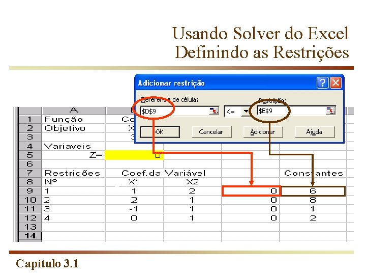 Usando Solver do Excel Definindo as Restrições Capítulo 3. 1 