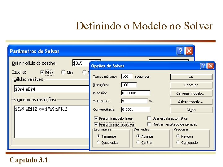 Definindo o Modelo no Solver Capítulo 3. 1 