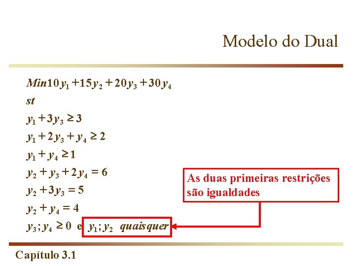 Modelo do Dual Min 10 y 1 + 15 y 2 + 20 y