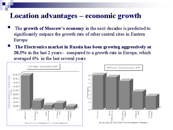 Location advantages – economic growth § § The growth of Moscow’s economy in the