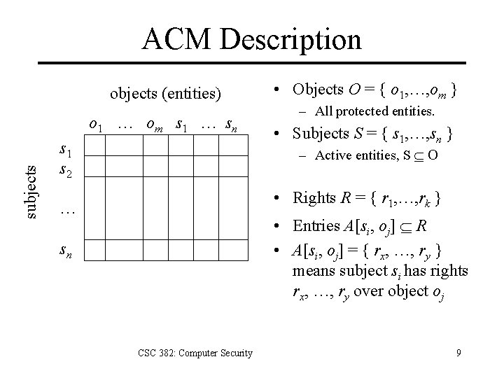 ACM Description objects (entities) subjects o 1 … om s 1 … sn s
