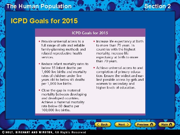 The Human Population ICPD Goals for 2015 Section 2 
