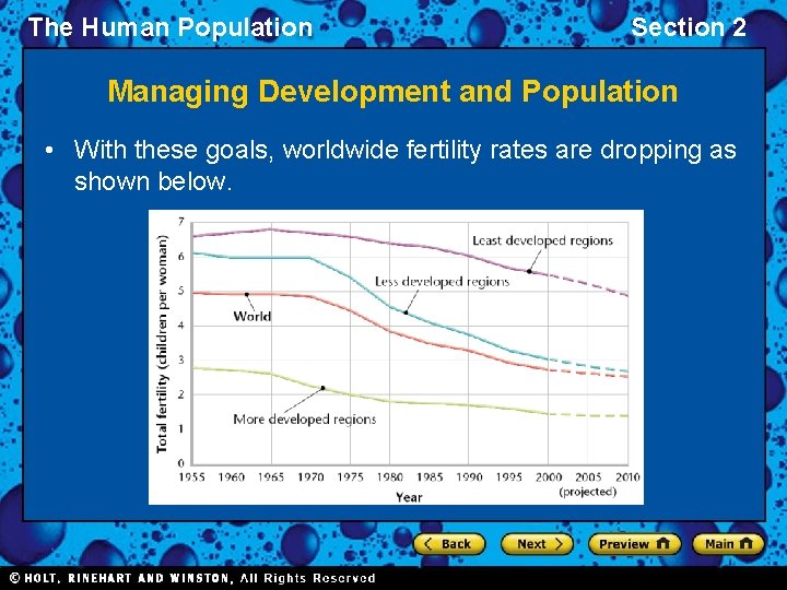 The Human Population Section 2 Managing Development and Population • With these goals, worldwide