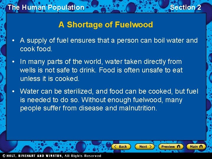 The Human Population Section 2 A Shortage of Fuelwood • A supply of fuel