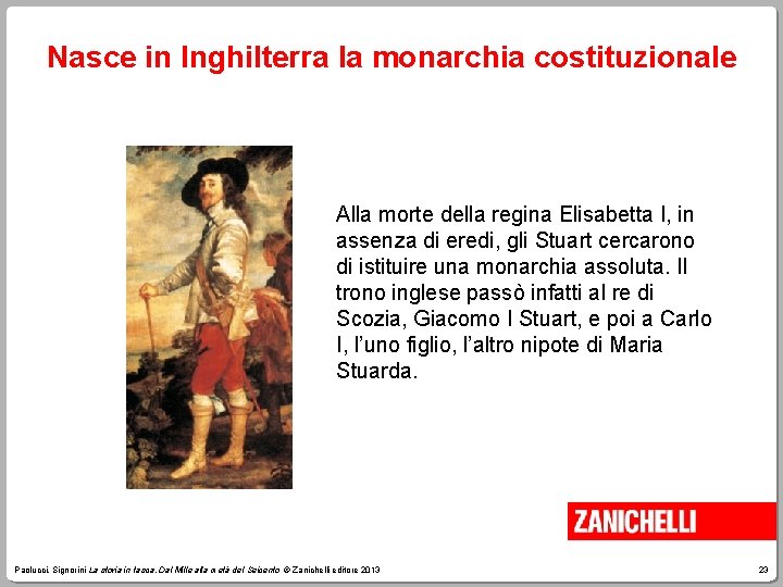 Nasce in Inghilterra la monarchia costituzionale Alla morte della regina Elisabetta I, in assenza