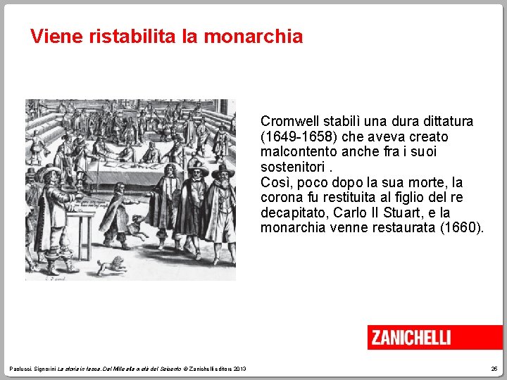 Viene ristabilita la monarchia Cromwell stabilì una dura dittatura (1649 -1658) che aveva creato