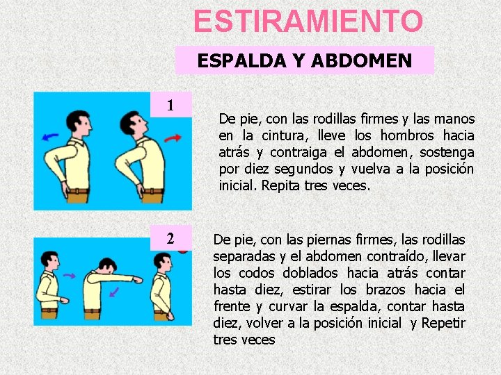 ESTIRAMIENTO ESPALDA Y ABDOMEN 1 2 De pie, con las rodillas firmes y las