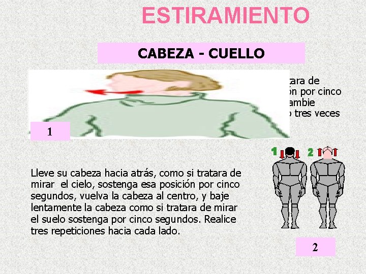 ESTIRAMIENTO CABEZA - CUELLO 1 Gire su cabeza a la derecha -como si tratara