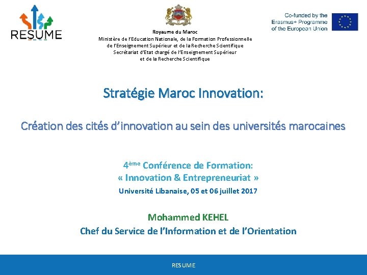 Royaume du Maroc Ministère de l’Education Nationale, de la Formation Professionnelle de l’Enseignement Supérieur