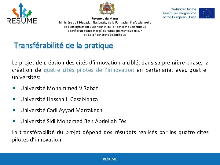 Royaume du Maroc Ministère de l’Education Nationale, de la Formation Professionnelle de l’Enseignement Supérieur
