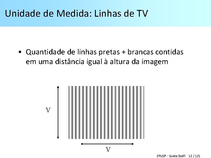 Unidade de Medida: Linhas de TV • Quantidade de linhas pretas + brancas contidas