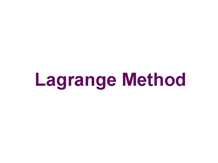 Lagrange Method 