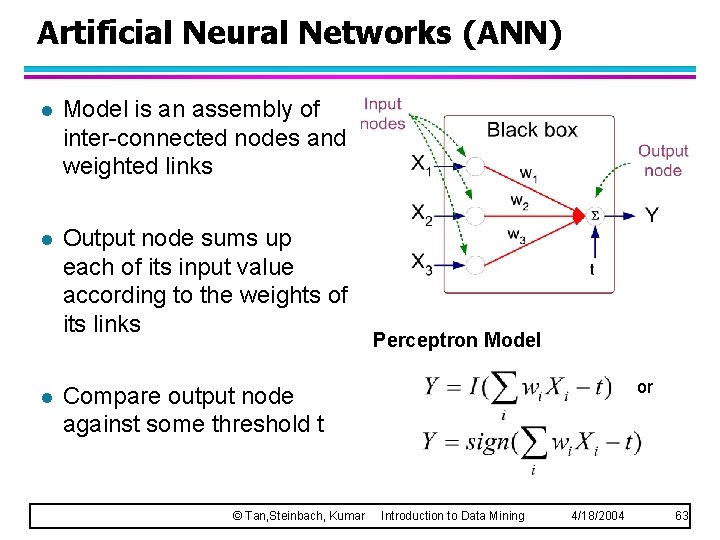 Artificial Neural Networks (ANN) l Model is an assembly of inter-connected nodes and weighted