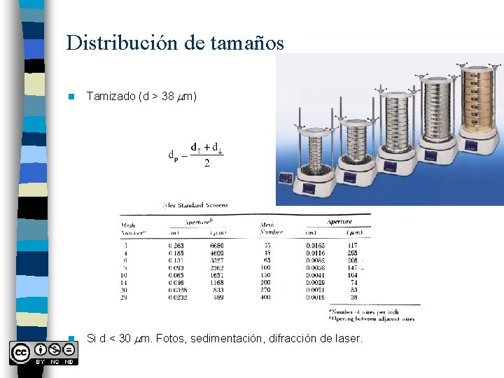 Distribución de tamaños n Tamizado (d > 38 mm) n Si d < 30