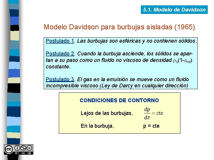 5. 1. Modelo de Davidson Modelo Davidson para burbujas aisladas (1965) Postulado 1. Las
