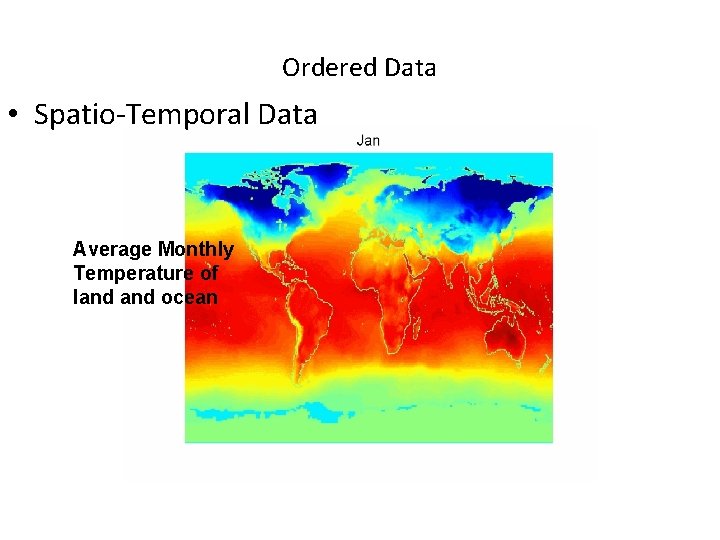 Ordered Data • Spatio-Temporal Data Average Monthly Temperature of land ocean 