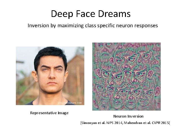 Deep Face Dreams Inversion by maximizing class specific neuron responses Representative Image Neuron Inversion