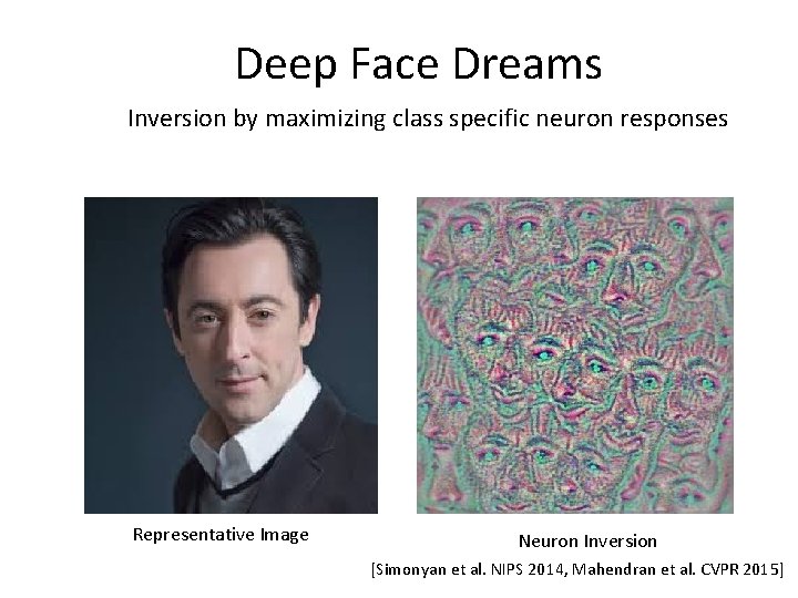 Deep Face Dreams Inversion by maximizing class specific neuron responses Representative Image Neuron Inversion