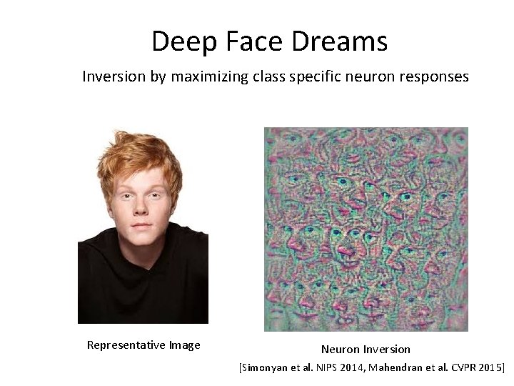 Deep Face Dreams Inversion by maximizing class specific neuron responses Representative Image Neuron Inversion