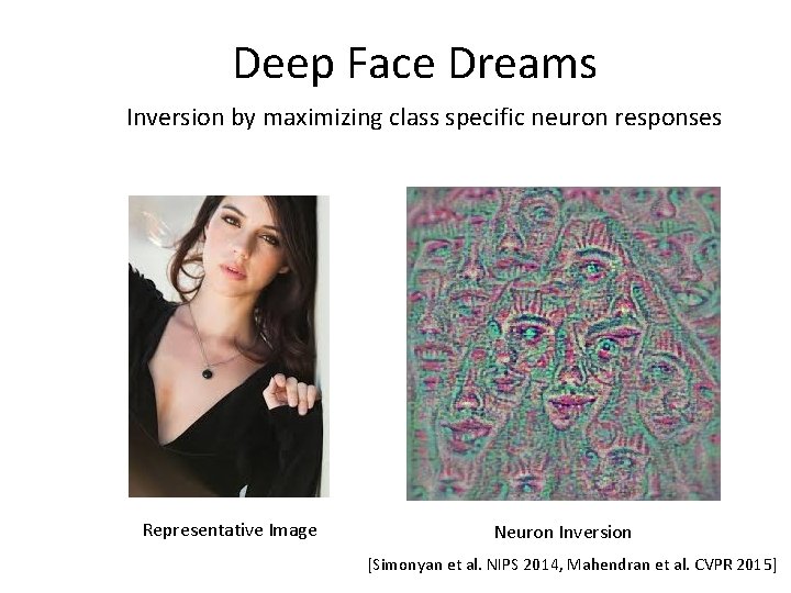 Deep Face Dreams Inversion by maximizing class specific neuron responses Representative Image Neuron Inversion