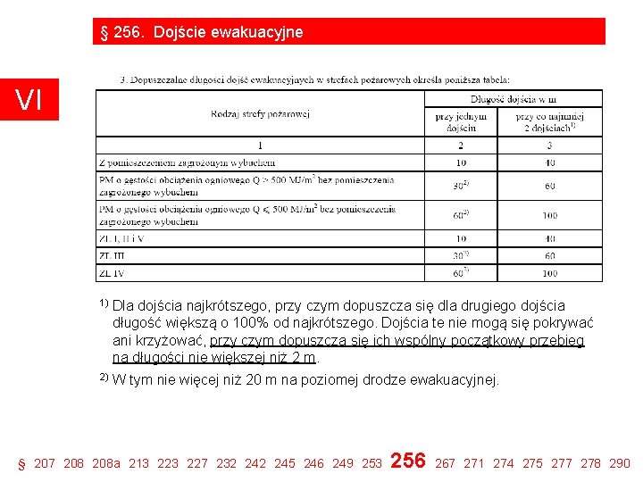 § 256. Dojście ewakuacyjne VI 1) Dla dojścia najkrótszego, przy czym dopuszcza się dla § 256. Dojście ewakuacyjne VI 1) Dla dojścia najkrótszego, przy czym dopuszcza się dla
