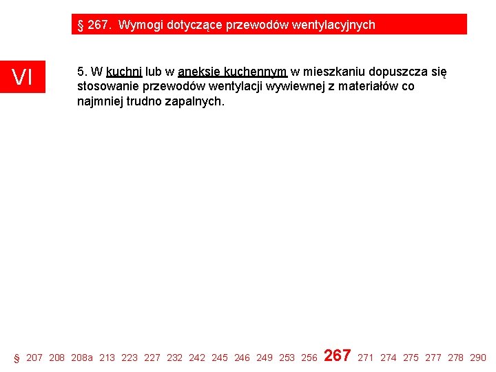 § 267. Wymogi dotyczące przewodów wentylacyjnych VI 5. W kuchni lub w aneksie kuchennym