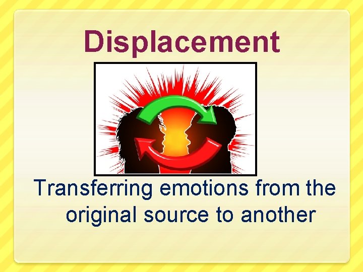 Displacement Transferring emotions from the original source to another 
