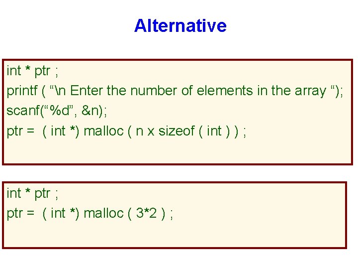 Alternative int * ptr ; printf ( “n Enter the number of elements in