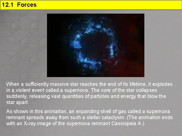 12. 1 Forces When a sufficiently massive star reaches the end of its lifetime,