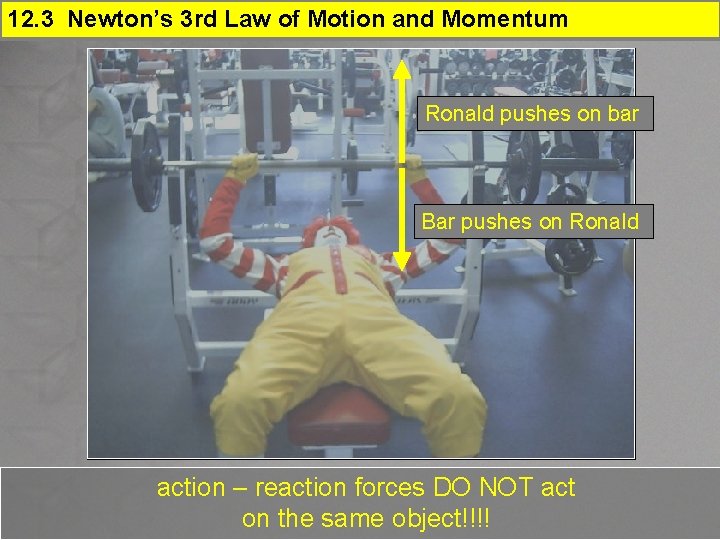 12. 3 Newton’s 3 rd Law of Motion and Momentum Ronald pushes on bar