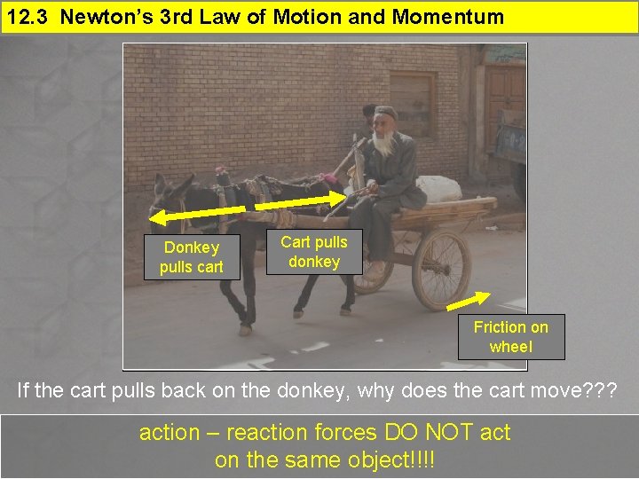12. 3 Newton’s 3 rd Law of Motion and Momentum Donkey pulls cart Cart