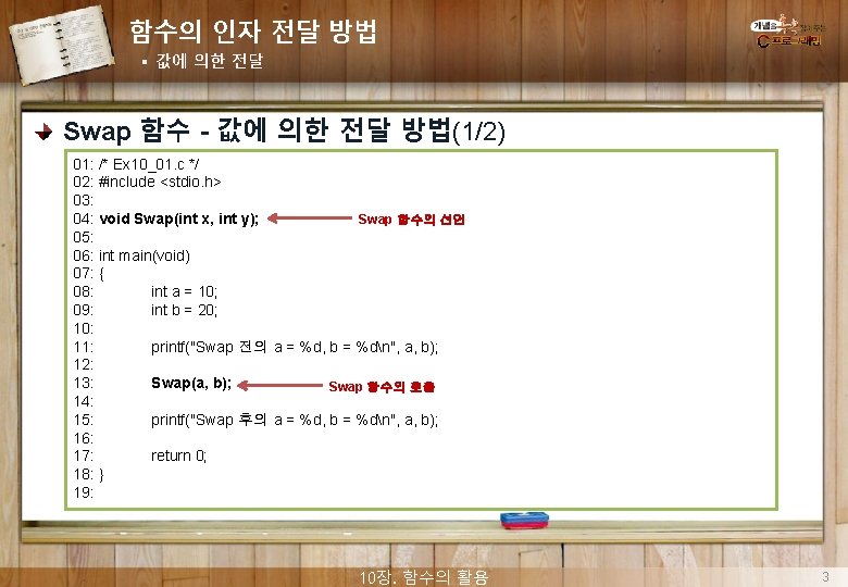 함수의 인자 전달 방법 § 값에 의한 전달 Swap 함수 - 값에 의한 전달