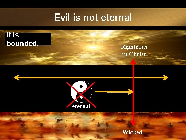 Evil is not eternal It is bounded. Righteous in Christ eternal Wicked 