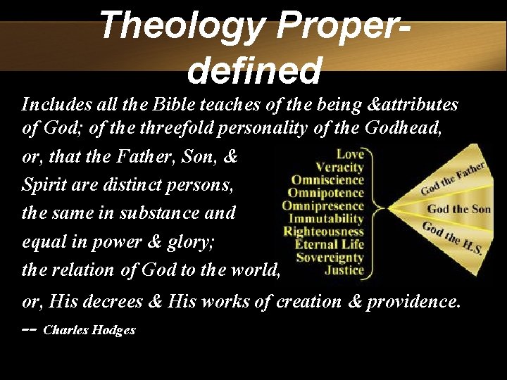 Theology Properdefined Includes all the Bible teaches of the being &attributes of God; of
