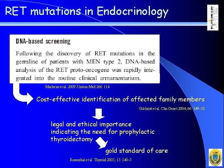 RET mutations in Endocrinology Machens et al. 2009 J Intern Med 266: 114 Cost-effective