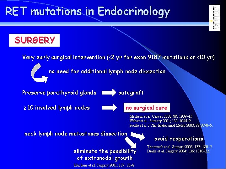 RET mutations in Endocrinology SURGERY Very early surgical intervention (<2 yr for exon 9187