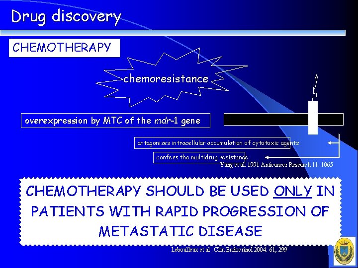 Drug discovery CHEMOTHERAPY overexpression by MTC of the mdr-1 gene gp-170 chemoresistance antagonizes intracellular