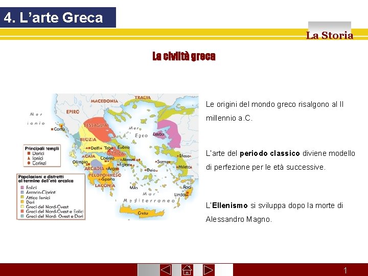 4. L’arte Greca La Storia La civiltà greca Le origini del mondo greco risalgono