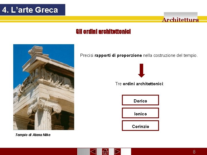 4. L’arte Greca Architettura Gli ordini architettonici Precisi rapporti di proporzione nella costruzione del 4. L’arte Greca Architettura Gli ordini architettonici Precisi rapporti di proporzione nella costruzione del