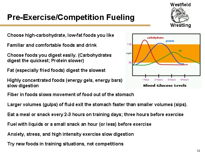 Westfield Pre-Exercise/Competition Fueling Wrestling Choose high-carbohydrate, low-fat foods you like Familiar and comfortable foods