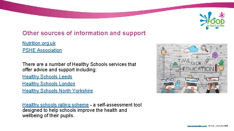 Other sources of information and support Nutrition. org. uk PSHE Association There a number