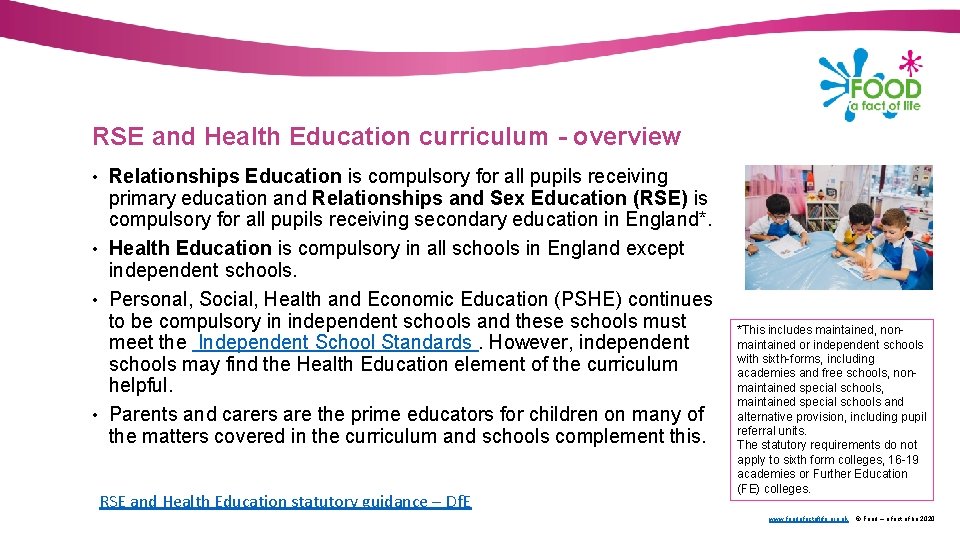 RSE and Health Education curriculum - overview • Relationships Education is compulsory for all