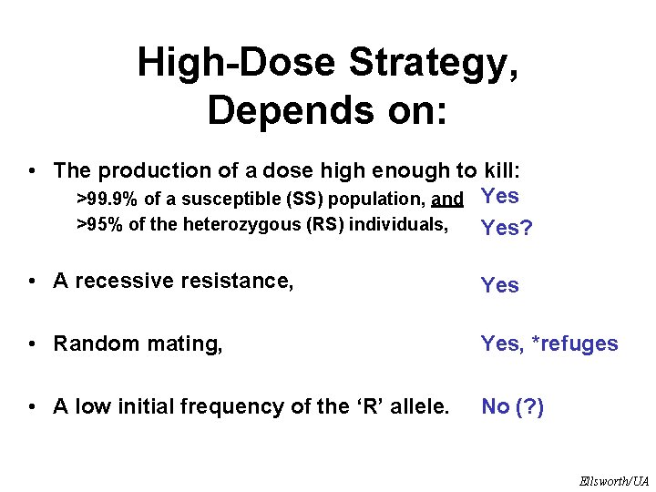 High-Dose Strategy, Depends on: • The production of a dose high enough to kill: