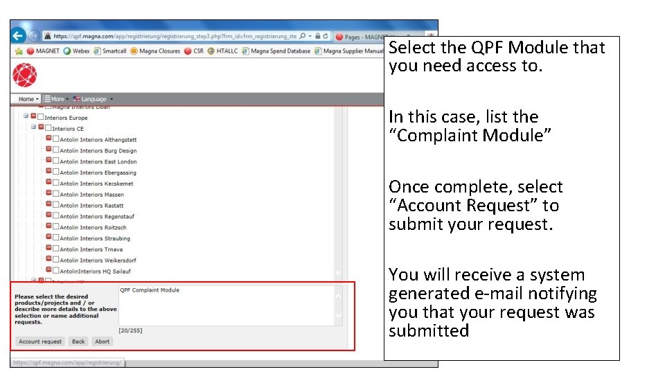 Select the QPF Module that you need access to. In this case, list the