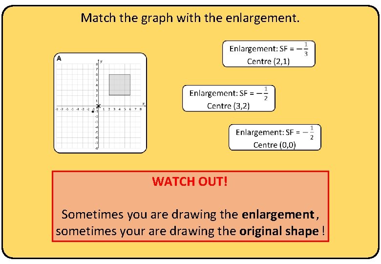 Match the graph with the enlargement. WATCH OUT! Sometimes you are drawing the enlargement