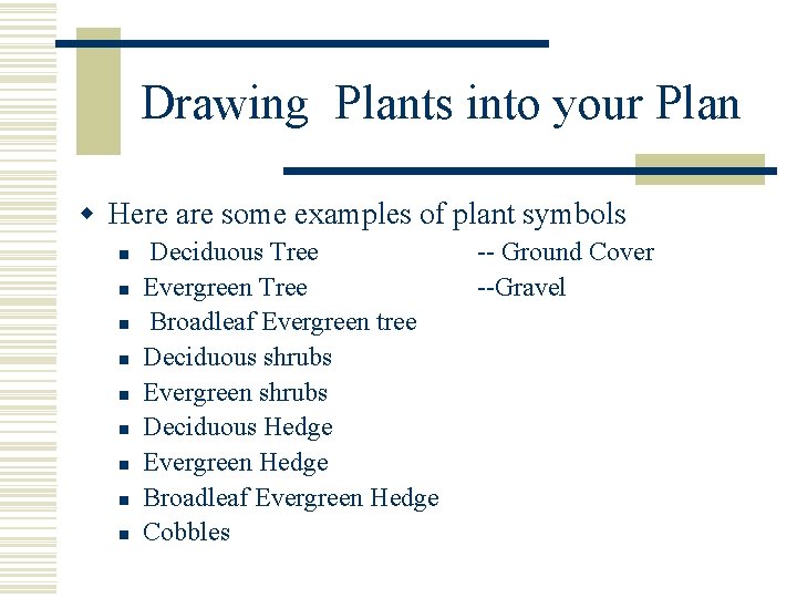 Drawing Plants into your Plan w Here are some examples of plant symbols n