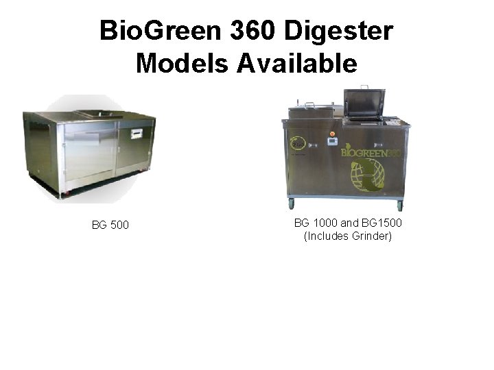Bio. Green 360 Digester Models Available BG 500 BG 1000 and BG 1500 (Includes